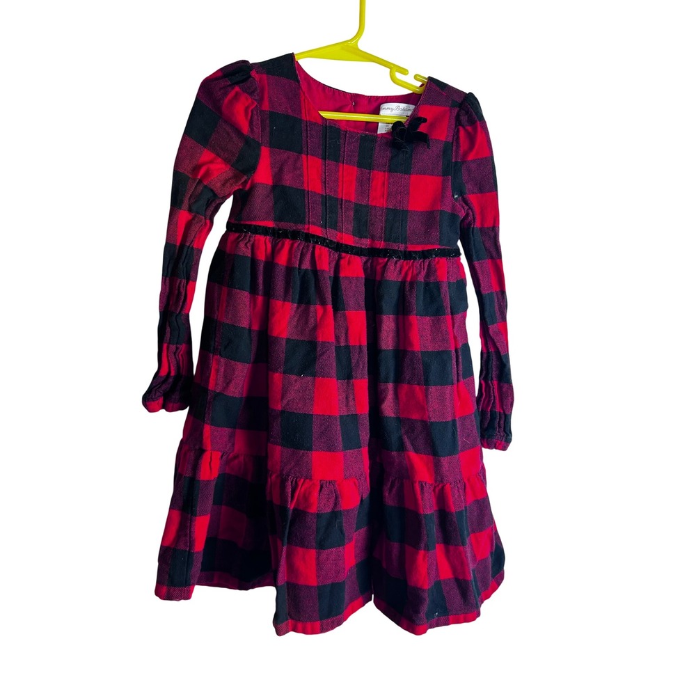 Tommy Bahama Plaid Dress 5T Red Black Buffalo Check Velvet Bow Kids